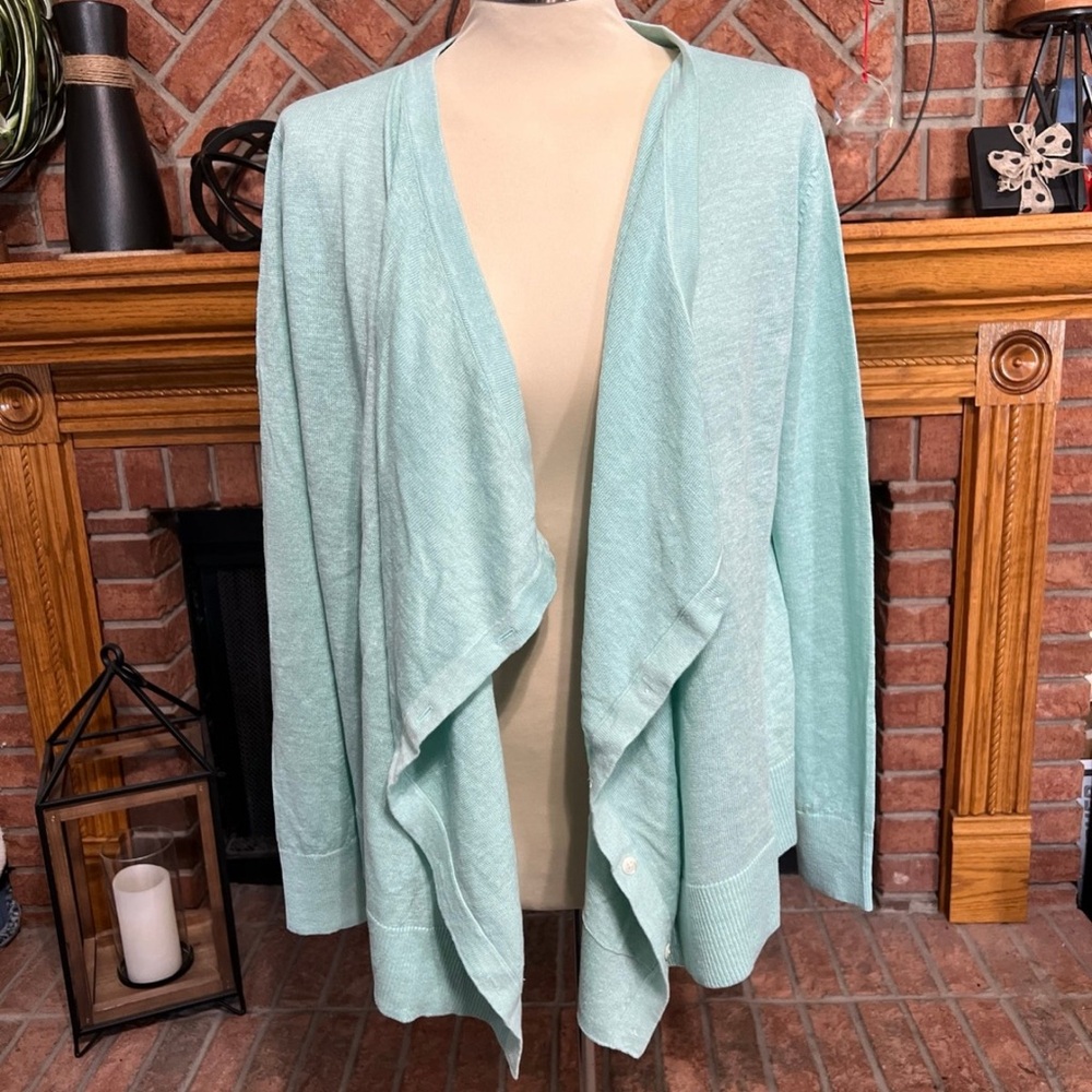 Garnet Hill Blue Cardigan Sweater with Waterfall Front